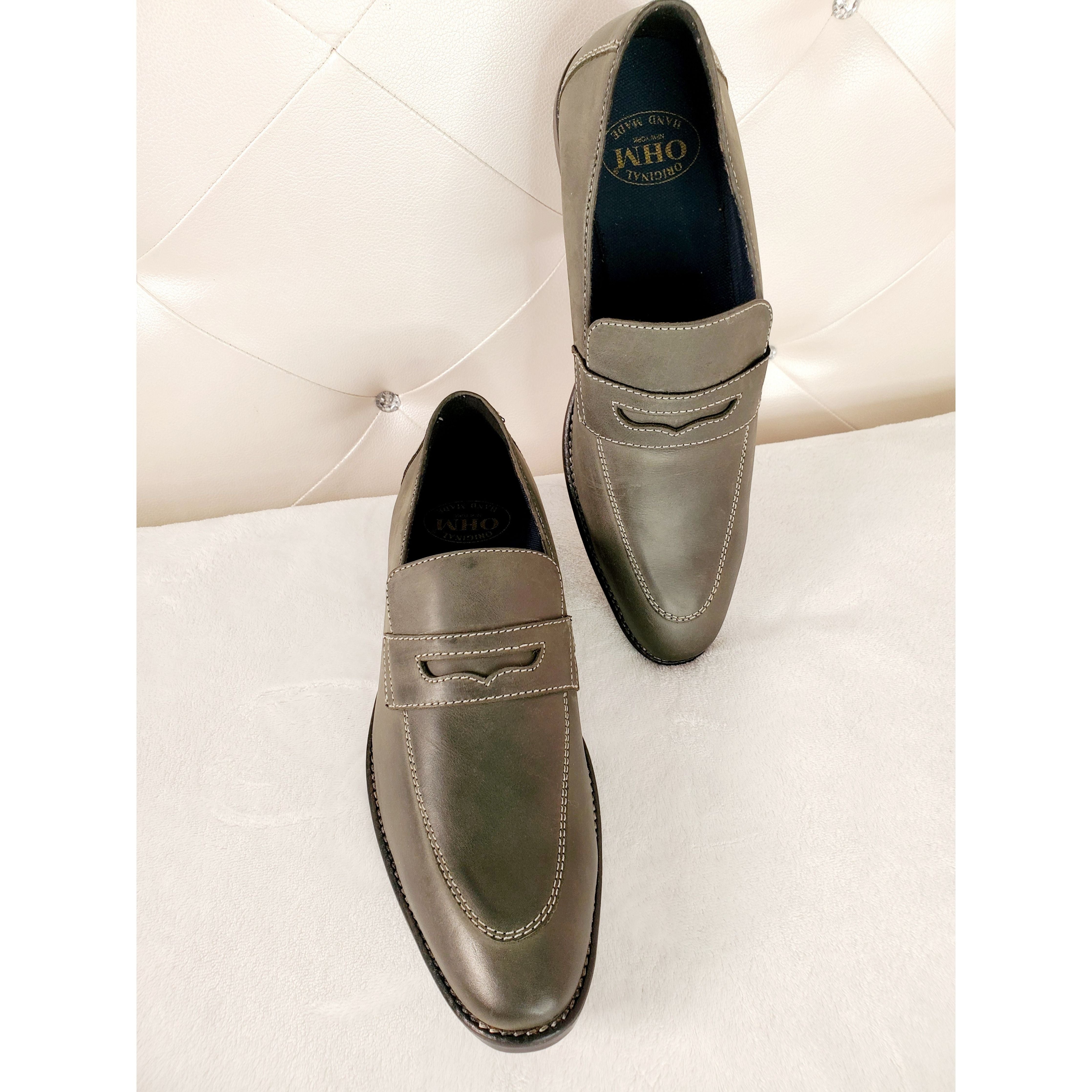 Double Stitched Penny Loafer Shoe in Grey