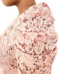 Blush Sequin Lace Puffed Out Shoulder Dress - Samarlie