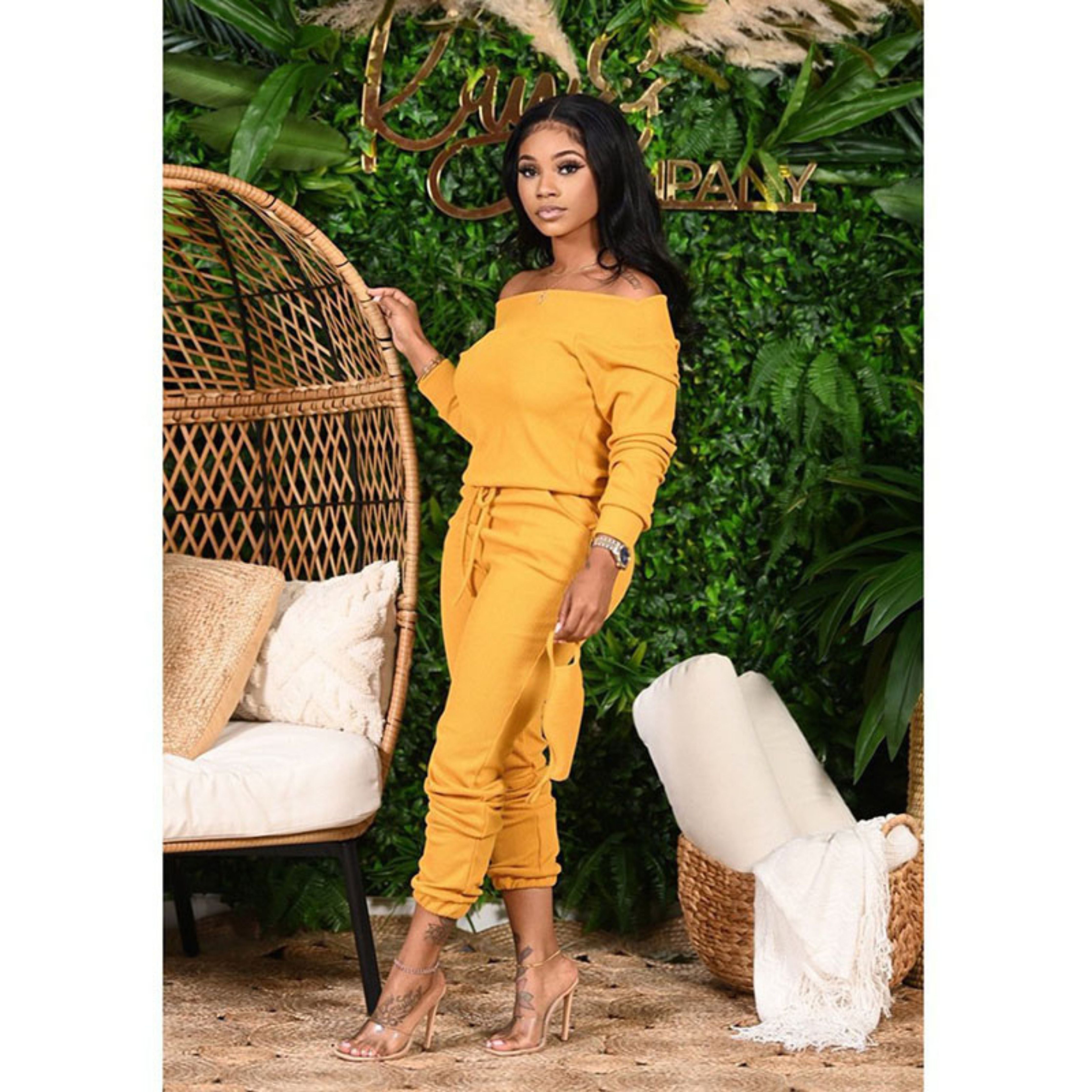 Fashion Yellow Loose Strapless Two-piece Set