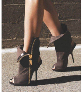 New European street style fashion lapel stiletto high heel fish mouth boots women's sandals