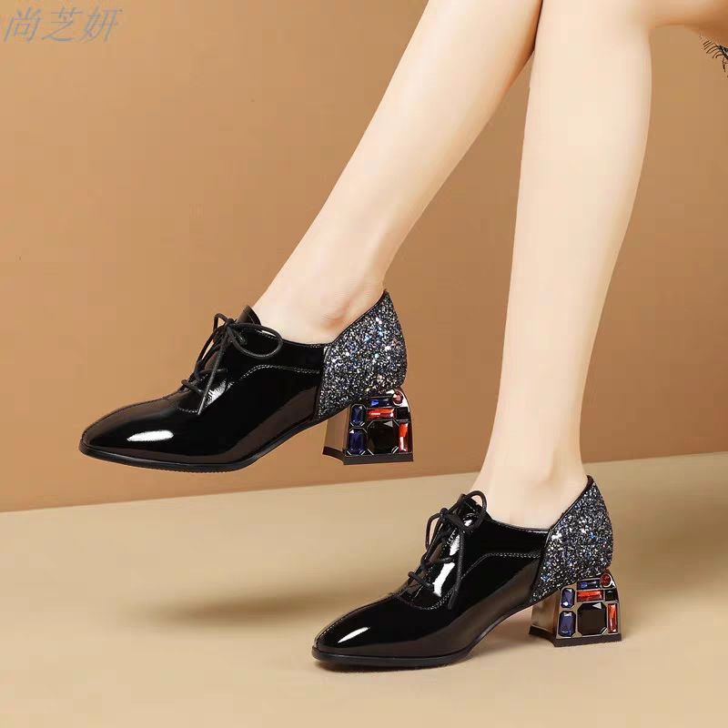 Rhinestone British Leather Shoes