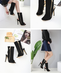 New European street style fashion lapel stiletto high heel fish mouth boots women's sandals