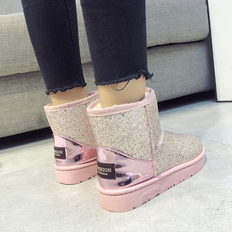 Sequined Flat Snow Boots