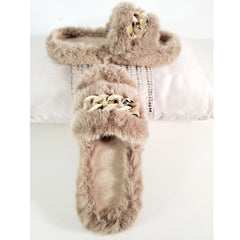 Khaki Gold Chain Thick Bottom Plush Slippers