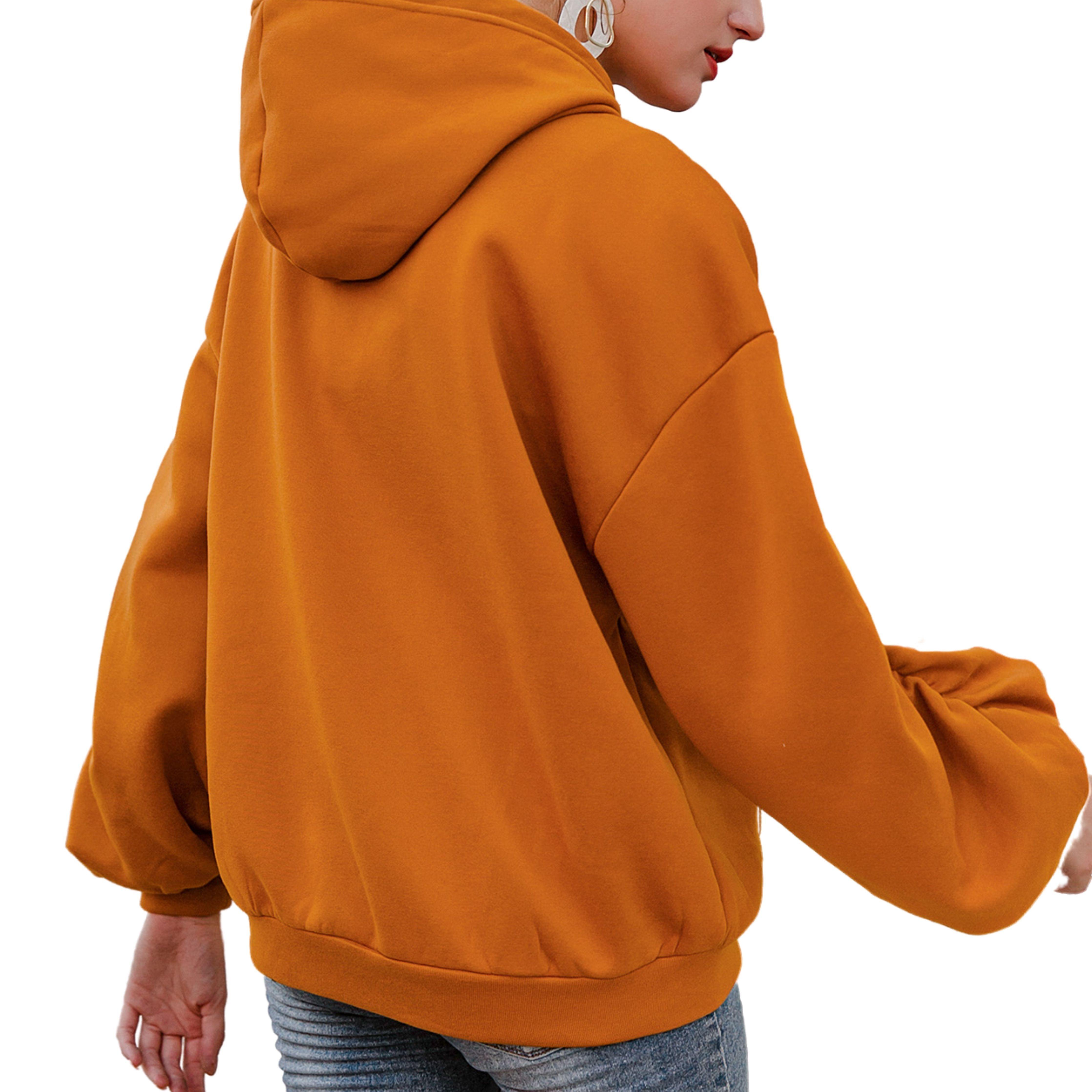 Ruffled Sleeve Drawstring Pumpkin Hoodie - Samarlie