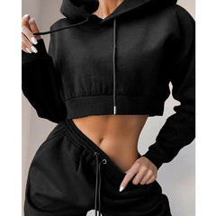 Black Drawstrings Crop Hoody & Sweatpants - Samarlie