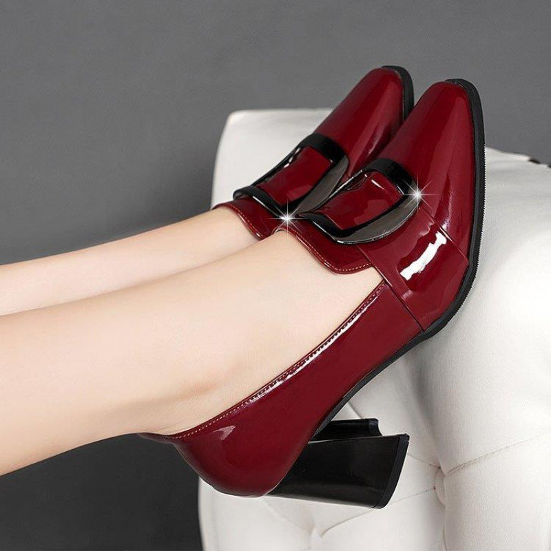 Women's leather thick heel high heels