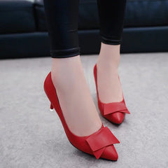 Leather bowknot pointed toe single spring summer stiletto NSZSC56114