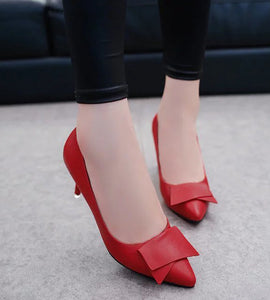 Leather bowknot pointed toe single spring summer stiletto NSZSC56114