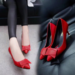 Leather bowknot pointed toe single spring summer stiletto NSZSC56114