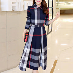 High Waist Lapel Plaid Dress