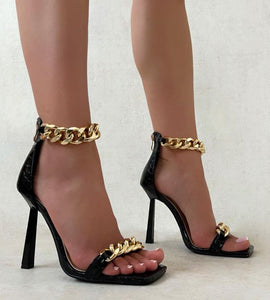 fashion square toe stiletto stone pattern metal chain sandals NHSO356311