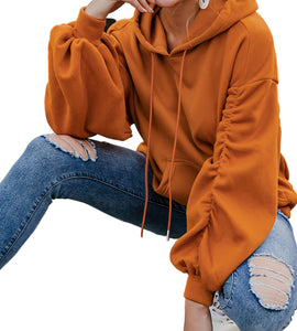 Ruffled Sleeve Drawstring Pumpkin Hoodie