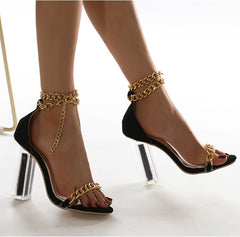 wholesale metal chain open toe crystal high heel sandals Nihaojewelry NHSO376174