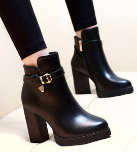 wholesale pointed thick high-heeled platform side zipper short boots Nihaojewelry NHSO397104