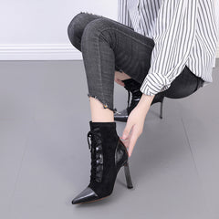 pointed toe stiletto lace up suede stitching short boots wholesale Nihaojewelry NHSO401674