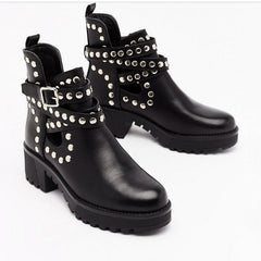 new fashion rivet boots 2021 autumn and winter in the tube black fashion hollow high heels women NHMIX435708