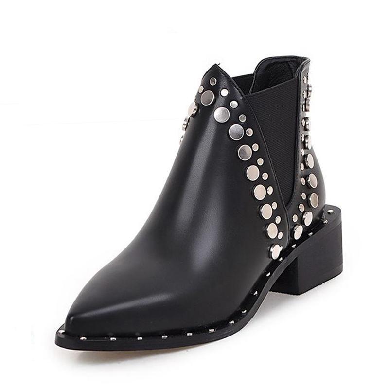 Punk Style Ankle Rivets Pointed Toe Boots