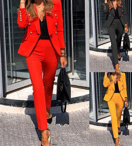 solid color double-breasted blazer and pants two-piece set nihaostyles wholesale clothing NSXIA84337