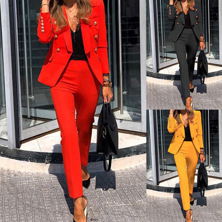 solid color double-breasted blazer and pants two-piece set nihaostyles wholesale clothing NSXIA84337