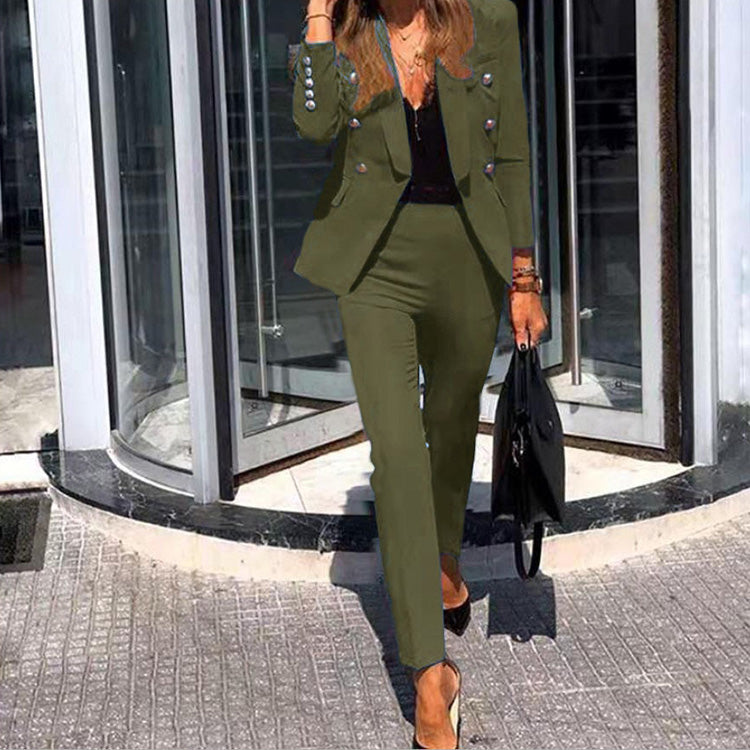 solid color double-breasted blazer and pants two-piece set nihaostyles wholesale clothing NSXIA84337