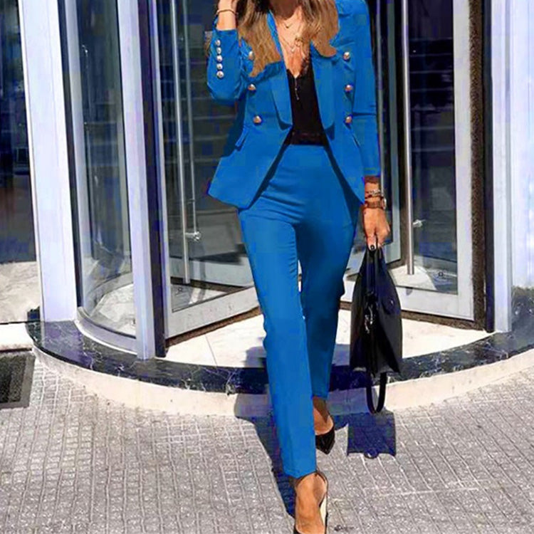 solid color double-breasted blazer and pants two-piece set nihaostyles wholesale clothing NSXIA84337