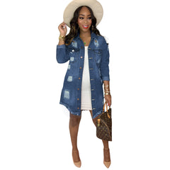 mid-length ripped denim jacket nihaostyles clothing wholesale NSWL97435