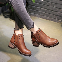 Retro Martin boots plus velvet thickening shoes round head wild thick with rivet sleeve boots