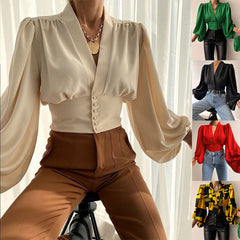 solid color lantern long-sleeved single-breasted top nihaostyles wholesale clothing NSXPF103333