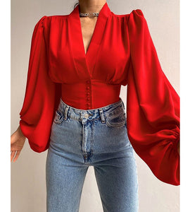 solid color lantern long-sleeved single-breasted top nihaostyles wholesale clothing NSXPF103333