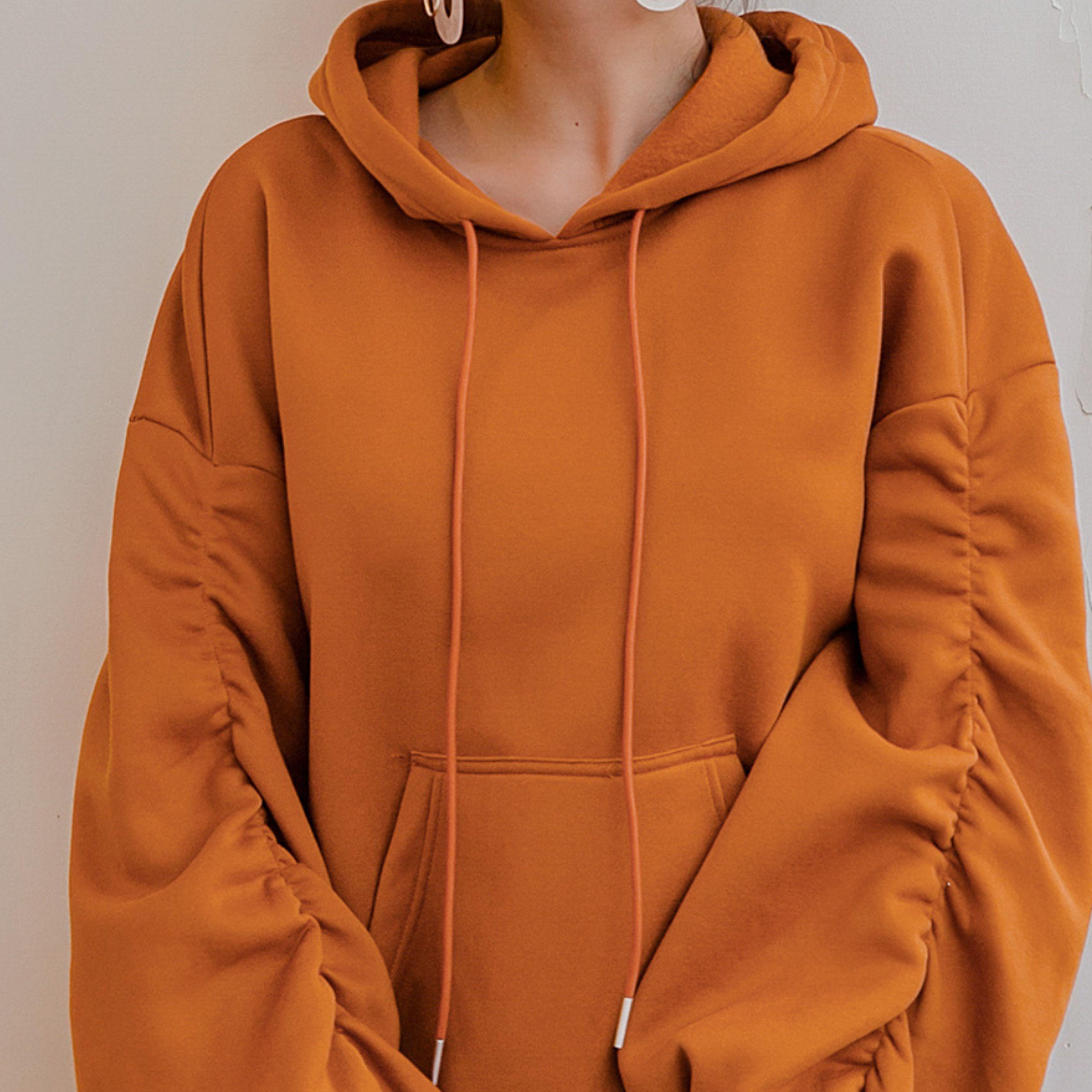 Ruffled Sleeve Drawstring Pumpkin Hoodie - Samarlie