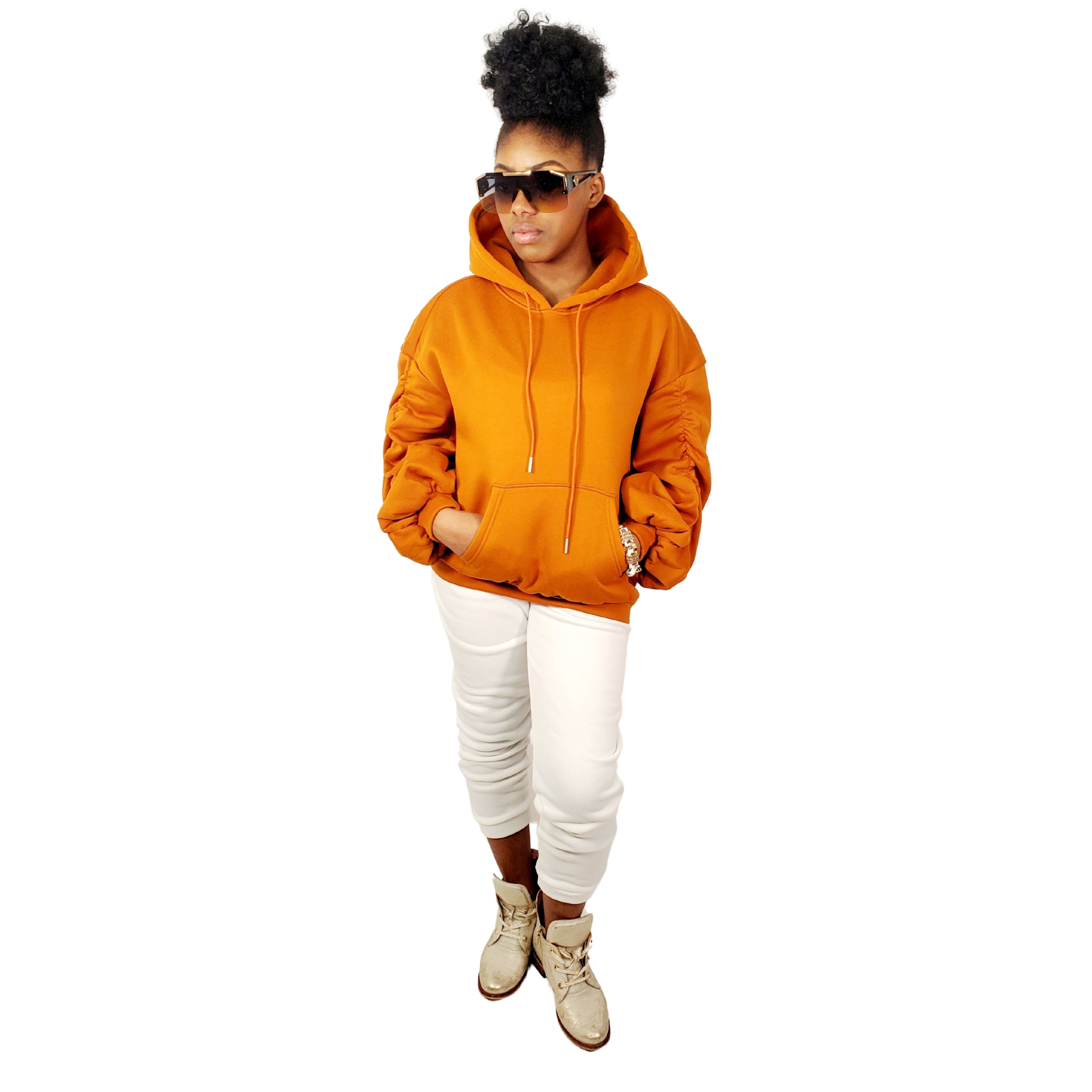 Ruffled Sleeve Drawstring Pumpkin Hoodie