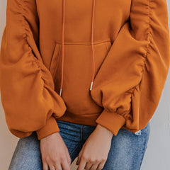 Ruffled Sleeve Drawstring Pumpkin Hoodie - Samarlie