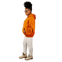 Ruffled Sleeve Drawstring Pumpkin Hoodie