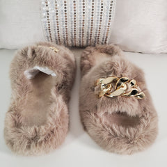 Khaki Gold Chain Thick Bottom Plush Slippers