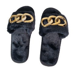 Gold Chain Plush Slippers