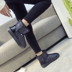 Sequined Flat Snow Boots