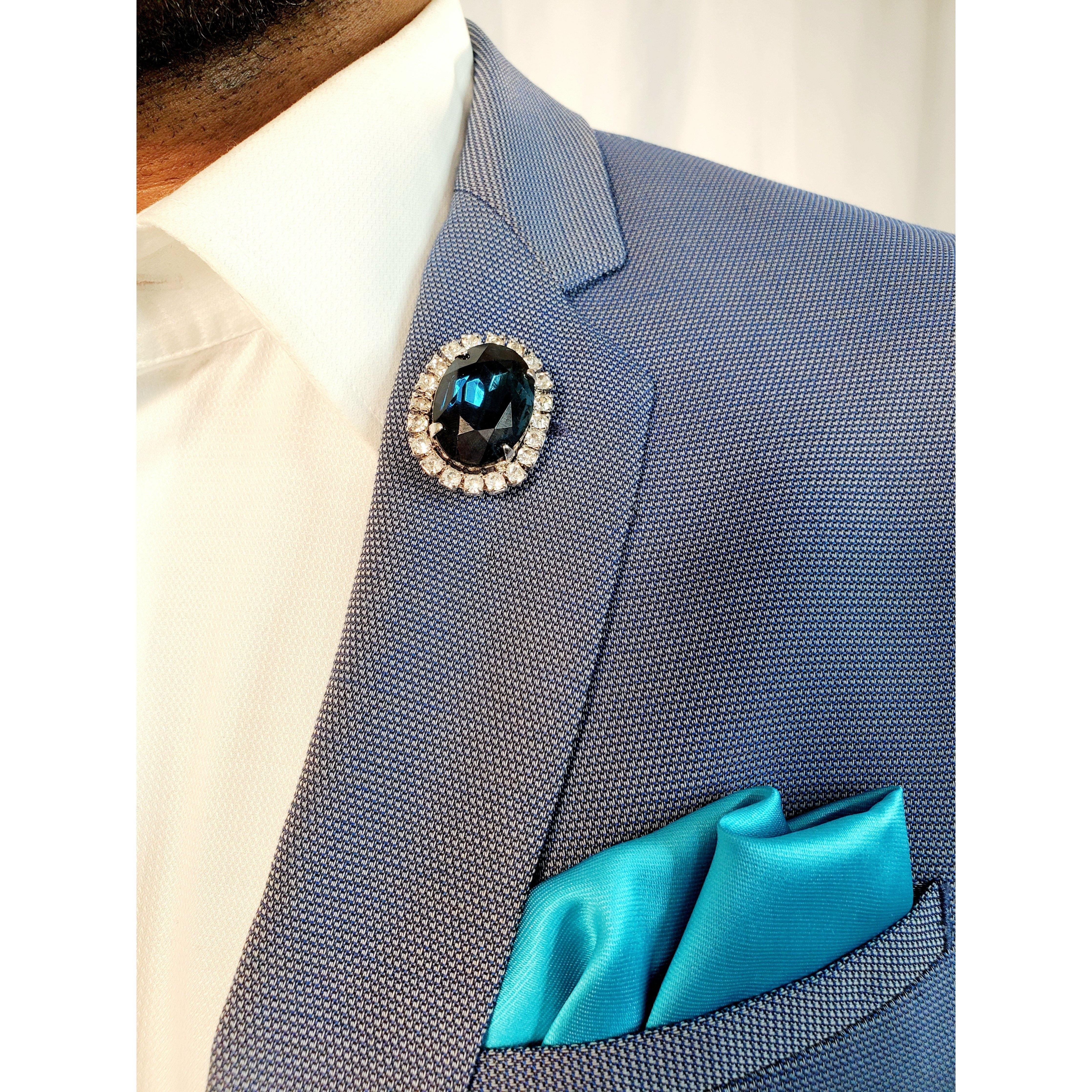 Elegant Unisex Blue Oval Crystal Rhinestone Brooch - Samarlie