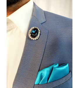 Elegant Unisex Blue Oval Crystal Rhinestone Brooch