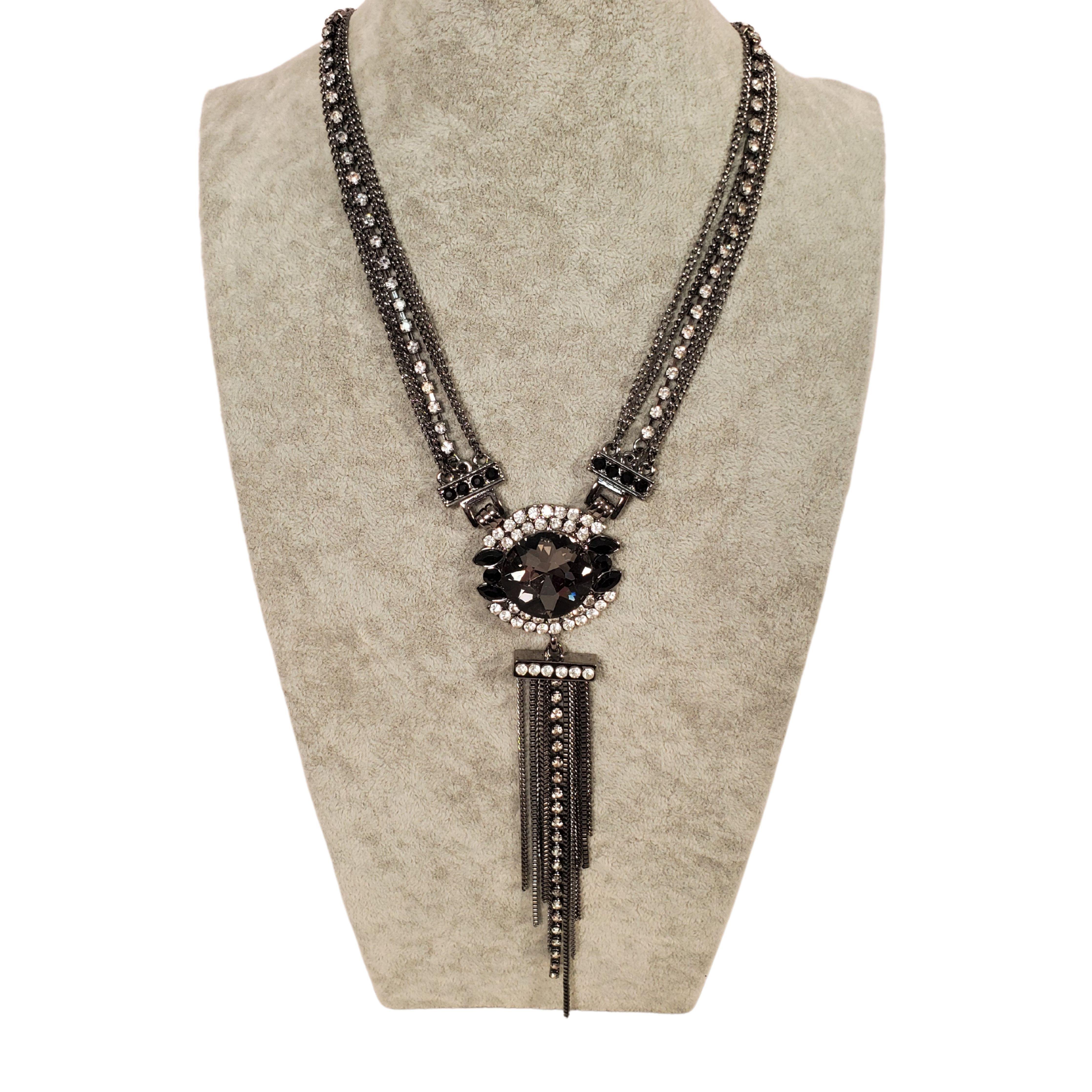 Grey Rhinestone Necklace Earring Set - Samarlie