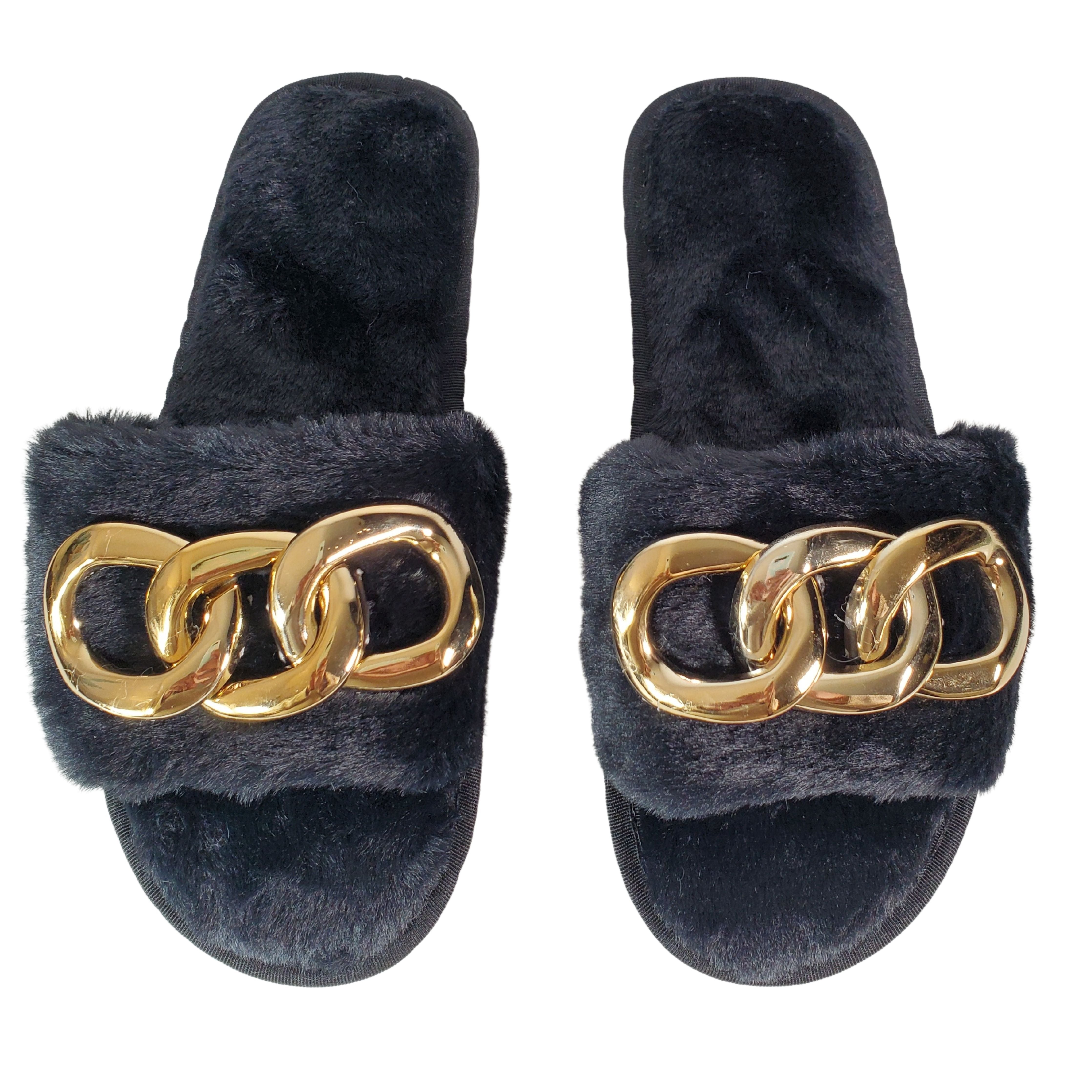 Gold Chain Plush Slippers