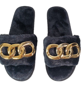 Gold Chain Plush Slippers