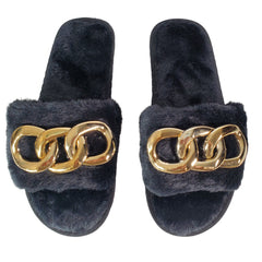 Gold Chain Plush Slippers