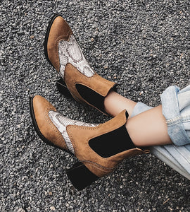 Sleeve pointed toe fashionable chunky heel ankle boots