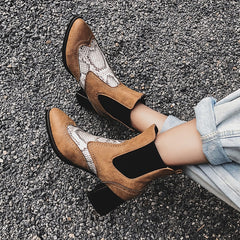 Sleeve pointed toe fashionable chunky heel ankle boots