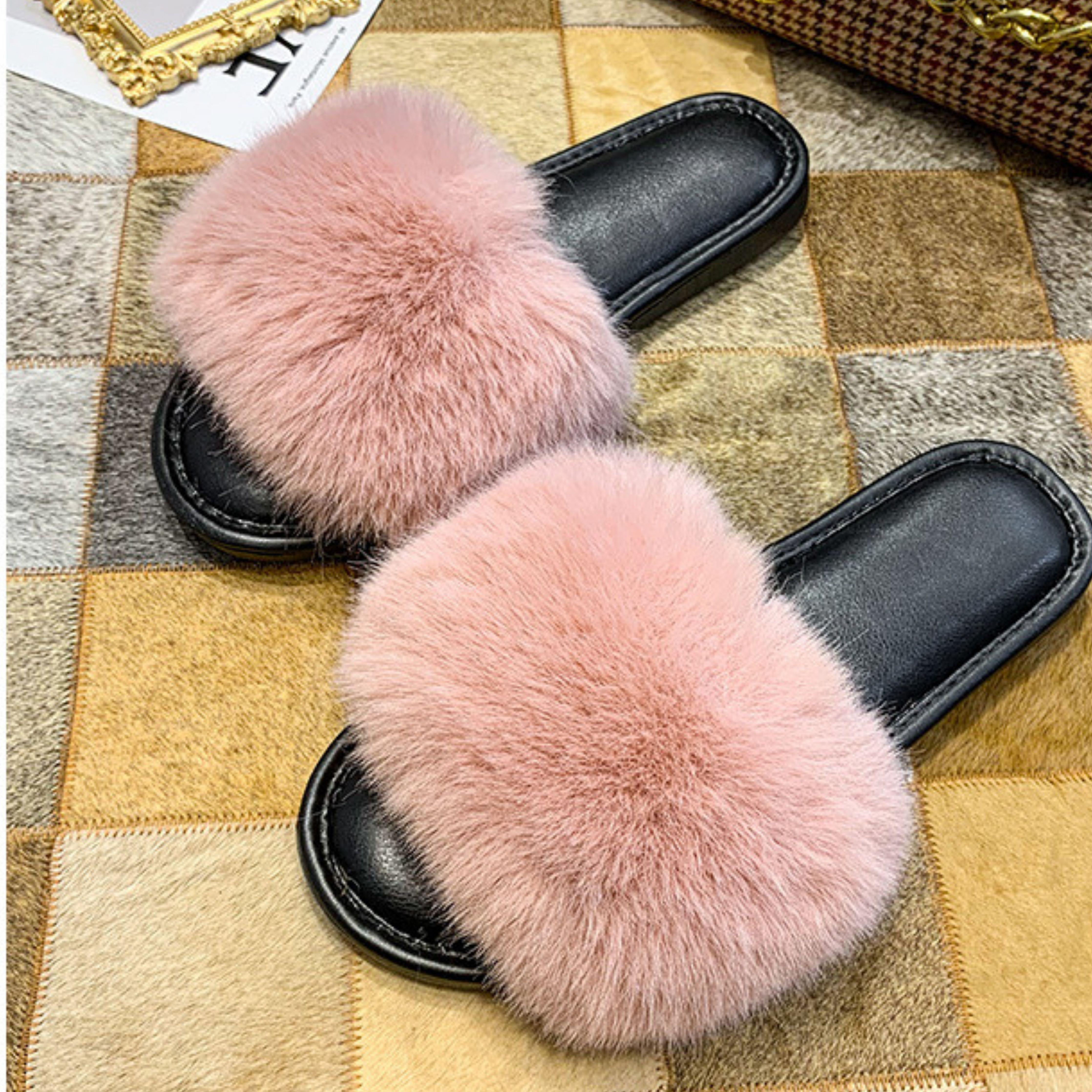 Flat Heeled White Plush Slippers - Samarlie