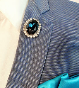 Elegant Unisex Blue Oval Crystal Rhinestone Brooch