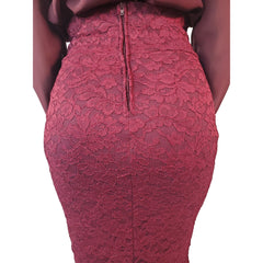 Burgundy Elegant Floral Lace Pencil Skirt