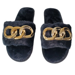 Gold Chain Plush Slippers