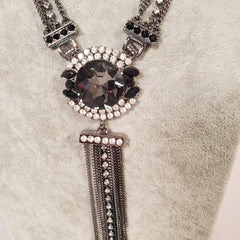 Grey Rhinestone Necklace Earring Set - Samarlie